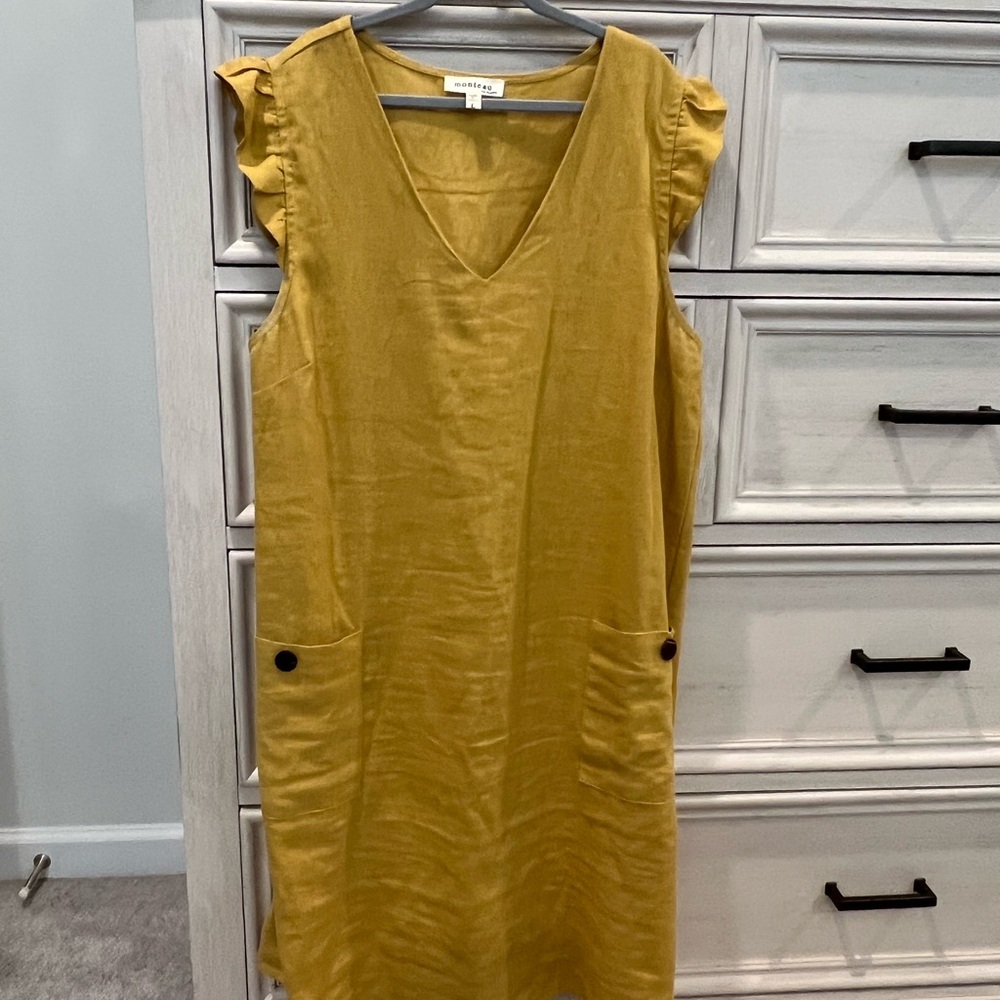 Yellow Sleeveless Dress with Ruffle Sleeves